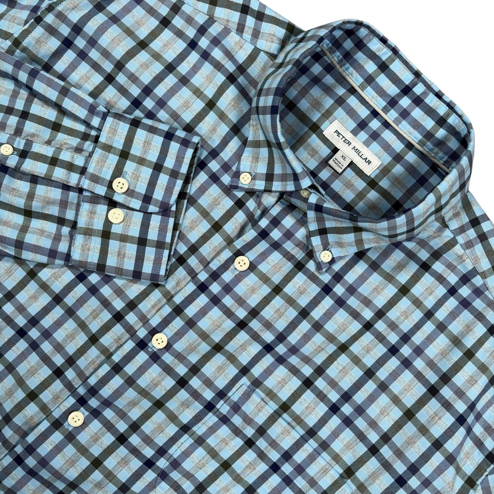 Peter Millar Crown Lite Performance Shirt Mens XL Blue Multi Check Button Down